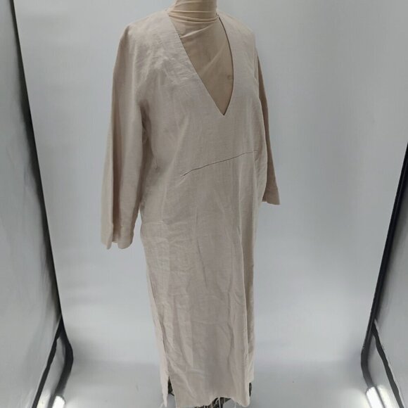 GIANNETTI Beige 100% Linen tunic thick midi Dress US 0-6 one size fits all - Picture 13 of 16